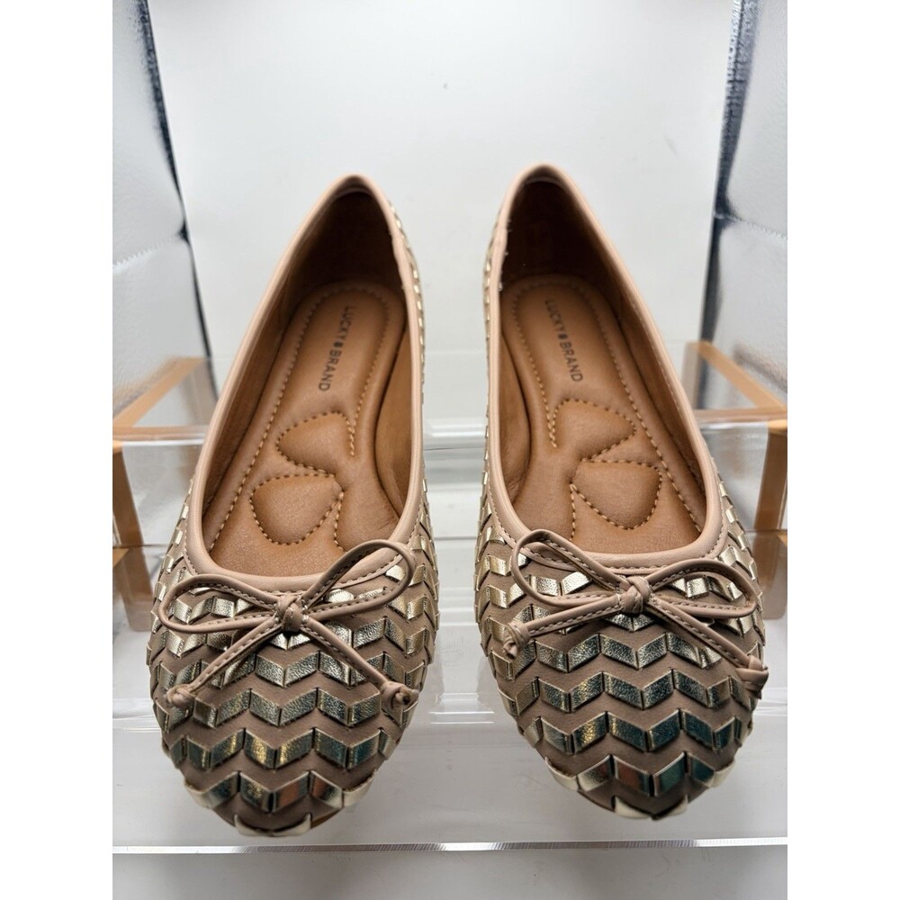 Lucky Brand LP Sargena Ballet Flats Women 6 M Gold Tan Woven Leather NWOT